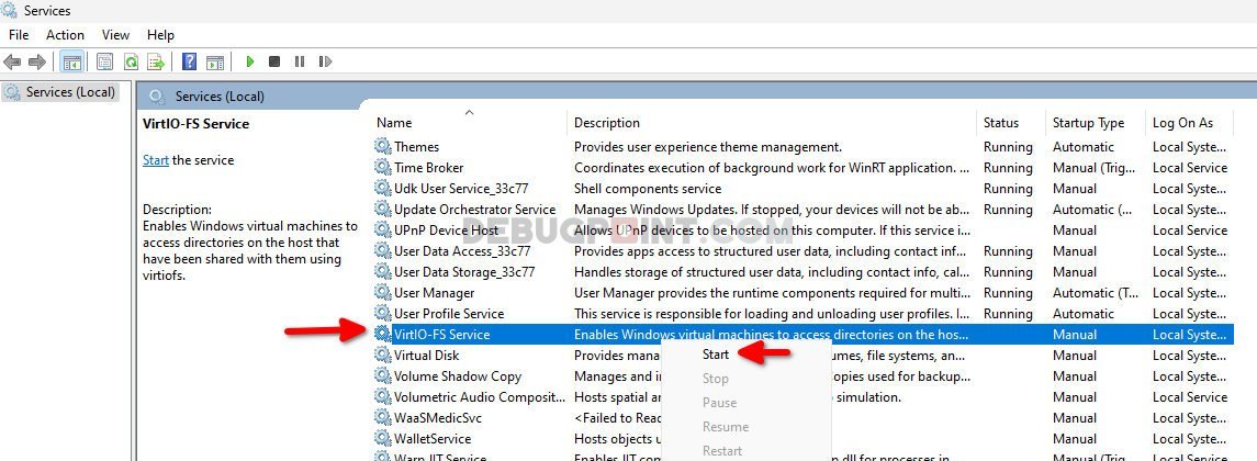 Start the Virt IO Service